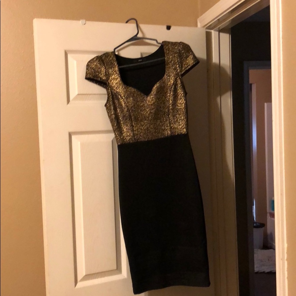 Gold and black slim fitted dress